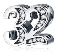32 Birthday Charms fits Pandora Wedding Bracelet, 925 Sterling Silver 32nd Anniversary CZ Beads, Number 32 Years Old Gifts for Christmas/Valentines Day/Bridal