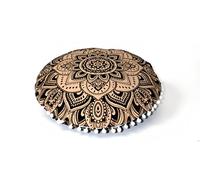 32" Black Gold Mandala Barmeri Large Floor Pillow Cover Cushion Meditation Seating Ottoman Throw Cover Hippie Decorative Zipped Bohemian Pouf Ottoman Poufs, Pom Pom Pillow Cases