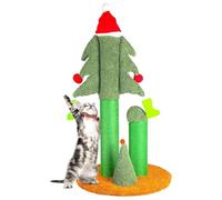 32” Cat Scratching Post, Tall Christmas Tree Cat Scratcher with 3 Posts and Cute Dangling Teaser Balls, Natural Sisal Rope Cat Toys for Kitty and Adult Cats