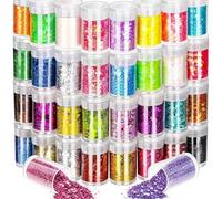 32 Chunky Glitter, Extra Chunky Glitter Powder, Craft Glitter for Soap Paint, Card & Jewellery Making, Nail Polish, Epoxy Resin, Candle Making, Bath Bombs, Slime, Crafts Decoration in Christmas Party