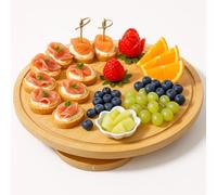 32 CM Bamboo Lazy Susan Turntable with Rotating Design, Non-Slip Base, Round Rotating Serving Tray for Dining Table, Parties, Centrepiece Display, Kitchen Organiser (Bamboo)