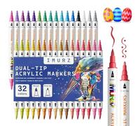 32 Colouring Pens Markers - Dual Tips, Acrylic Paint Pens Markers for Adult Coloring Books Multi-Surface, Rock Painting, Canvas, Wood, Fabric, Glass, DIY Crafts & Art Supplies