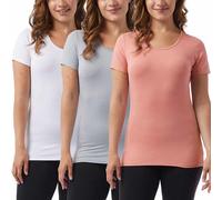 32 Degrees Ladies' Cool Tee, Short Sleeve Scoop Neck, 3-Pack (US, Alpha, Medium, Regular, Regular, White/HT Light Blue/HT Pink), White, Ht Light Blue, Pink