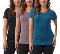 32 Degrees Ladies' Cool Tee, Short Sleeve Scoop Neck, 3-Pack (US, Alpha, Small, Regular, Regular, Black/HT Teal/HT Purple), Black, Ht Teal, Ht Purple