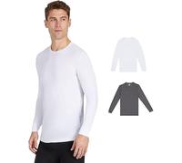 32º DEGREES Men's 2-Pack Performance Lightweight Thermal Baselayer Crewneck Top, White/Charcoal Heather, Large