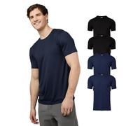 32 Degrees Mens 4 Pack Cool Crewneck T-Shirt | Anti-Odor | Quick Drying | 4-Way Stretch, 2 Black/ 2 Navy, Medium