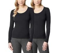 32 Degrees Women's 2 Pack Ultra Light Thermal Baselayer Scoop Top, Black/Black, Medium