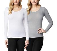 32 Degrees Women's 2 Pack Ultra Light Thermal Baselayer Scoop Top, White/Cloud Cover, Large