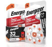 32 Energizer Acoustic Batteries for Hearing Aids Size 13 Orange - 4 Blister Packs of 8 Batteries