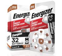 32 Energizer Acoustic Batteries for Hearing Aids Size 312 Brown with PowerSeal Technology - 4 Blister Packs of 8 Batteries