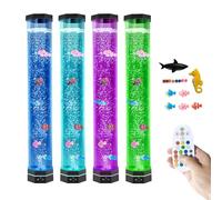 32" Extra Large Octagon Bubble Aquarium Lamp - Jumbo 5" Wide Sensory Tube with 5 Fish & cute Shark, Stable 14cm Base with Morden Blue LED, 16 Color Changing Night Light, Remote Control, Quiet USB Pow