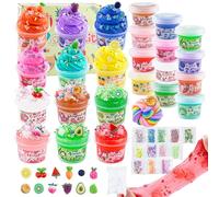 32 FL OZ Big Premade Slime Kit, 12 Pack Slimes Includes 6 Butter Slime & 6 Clear Crystal Slime, 38 Pcs Slime Pack with Slime Charms & Jelly Cube Slime Add-ins, Slime Party Favors for Kids