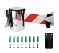 32 FT Red Retractable Belt Barrier - Stainless Steel Crowd Control Tape with Mounting Accessories for Queue Management, Event Safety, and Line Organization