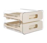 32-grid Egg Storage Box Drawer Type Stackable Pet Pp for Fridge | Beige Finish, with Lid and Nonslip Base, Independent Compartments, Visibility for Cold Storage