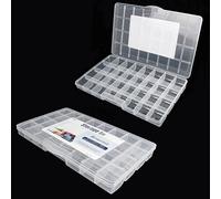 32 Grids Clear Plastic Organizer Box, Craft Storage Container for Beads Organizer, Art DIY, Crafts Jewelry Storage, Fishing Tackles, Rock Collection, 2 Pack