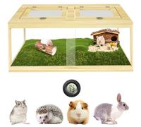 32" Hamster Habitat Enclosure, Lockable Sliding Door Gerbil Cage, Dwarf Hamster Cage with Metal Mesh Roof, Chewproof Syrian Hamster Cage for Mice, Small Animal, (Wooden, 32" L x 16" W x 16" H)