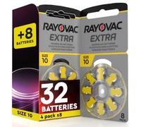 32 Hearing Aid Batteries Size 10 Rayovac (Yellow) PR70 + 8 Udivita | Zinc-Air with Sound Fusion Technology - 4+1 Blisters of 8 Batteries