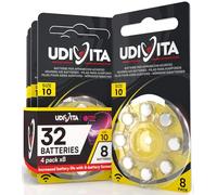 32 Hearing Aid Batteries Size 10 Udivita PR70 (Yellow) Zinc-Air Hearing Evolution with Phono Pulse Technology - 4 Blisters of 8 Batteries