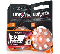 32 Hearing Aid Batteries Size 13 Udivita PR48 (Orange) Zinc-Air Hearing Evolution with Phono Pulse Technology - 4 Blisters of 8 Batteries