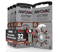 32 Hearing Aid Batteries Size 312 Rayovac (Brown) PR41 Zinc-Air with Sound Fusion Technology - 4 Blisters of 8 Batteries