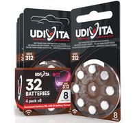 32 Hearing Aid Batteries Size 312 Udivita (Brown) PR41 Zinc-Air with Phono Pulse Technology - 4 Blisters of 8 Batteries