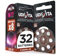 32 Hearing Aid Batteries Size 312 Udivita PR41 (Brown) Zinc-Air Hearing Evolution with Phono Pulse Technology - 4 Blisters of 8 Batteries
