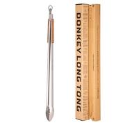 Donkey Long Tong BBQ Tongs 32 inch Extra Long Grill Tongs - - Stainless Steel, Locking Tongs, Bottle Opener, Wooden Handles, Premium Tongs