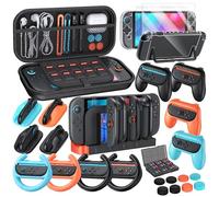 32-in-1 Accessories Bundle for Nintendo Switch 2,Family Games Kit: Carrying Case,Charging Dock for Joycon Switch 2 Controller,Tempered film,Steering Wheels,Grips,Protective Cover