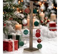 32 inch Christmas Tree Ornament Display Stand Wood Ornament Display Tree Stand Holder Traditional Wood Rustic Stainde Christmas Tree Stand Holds 16 Ornaments (Brown, 32 inch)