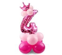 32 inch Crown Numbers Aluminium Foil Balloon Tower Pink/Blue Colour for Birthday, Wedding, Anniversary Decorations (4, Pink)