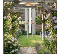 32 Inch Deep Tone Wind Chimes for Garden, Premium Beech Wood Life Tree Memorial Wind Chimes, Thickened Aluminum Tubes, Waterproof Rust-Proof Windchimes for Outdoor, Healing, Gift (Silver)