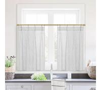 32 Inch Length Grey Striped Kitchen Pinch Pleat Small Curtains with Hooks for Bathroom Windows