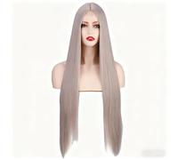 32 Inch Long Straight Ash Gray Wig - Lace Front Synthetic Full Cap, Middle Part, Daily Wear Fit All Face Shapes Skin Tones