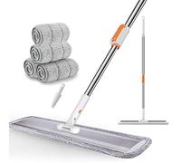 Microfiber Mop 32 inch Flat mop Commercial Mop Large Wide mop for Hardwood Laminate Tile Floor Cleaning 360 Rotating Dust Wet Mop with Stainless Steel Handle 4 Reusable Mop Pads