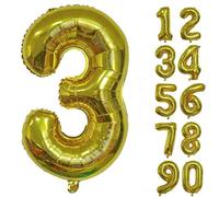 32 Inch Number Balloons Giant Number Aluminium Foil Helium Balloons for Birthday Party Celebration Decoration New Year Baby Shower Anniversary (Gold, 3)