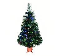 32 inch Pre-lit Mini Fiber Optic Tabletop Artificial Christmas Tree with LED Starry Effect Lights on Gold Snowflake Base Pot (Green)