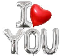 32 Inch Silver I Love You Balloons, 32 Inch Red Heart Foil Balloon for Valentine's Day, Wedding, Proposal, Anniversary, Special Night Party Decoration
