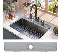 32 Inch Sink Splash Guard, Kitchen Sink Drying Mat, Countertop Faucet Drip Catcher Tray, Sponge Holder (Gray)