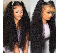 32 Inch Water Wave 33x6 HD Lace Front Wig Human Hair 200 Density Lace Frontal Wig Human Hair Pre Plucked with Baby Hair Deep Part Curly Wig for Women