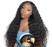 32 Inch Water Wave Glueless Wig Human Hair 200 Density 6x5 Wear and Go Glueless Curly Wig Human Hair Pre Plucked Natural Hairline Pre Cut HD Closure Lace Wig for Women