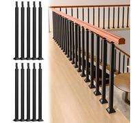 32" Indoor Stair Railing Balusters - 10 Pack Black Metal Spindles, Square Deck/Porch ils, Easy Install with Screws Kit, Durable Floor Mount Design for Stairs