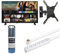 32" Jvc LT-32CF230 Fire TV Smart HD Ready HDR LED TV, Tilt & Swivel TV Bracket, Screen Cleaner & 6-Socket Extension Lead Bundle, Black