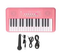 32 Key Electronic Keyboard Piano,16 Tones 10 Rhythms 6 Percussion Vibrato Sustain Echo Sound Effects with Microphone Dual Speakers for Beginners Practice Recording Playback (Strawberry Red)