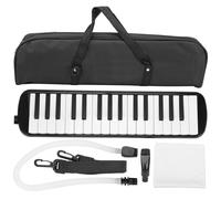 32 Key Wind Musical Instrument, Black and White Button Mouth Organ Double Tubes Mouthpiece Air Piano Keyboard for Beginner Practice Bag (Black)