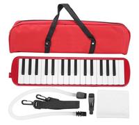 32 Key Wind Musical Instrument, Black and White Button Mouth Organ Double Tubes Mouthpiece Air Piano Keyboard for Beginner Practice Bag (Red)