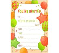 32 Kids Childrens Birthday Party Invitations with Envelopes Invitation Pack of 32 Orange Balloon Invites - Designed and Printed in the UK