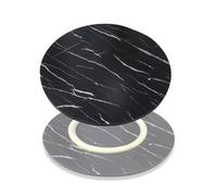 32" Large Lazy Susan Serving Tray - Solid Wood Round Turntable for Dining & Kitchen - Easy Clean Black Marble Design - Ideal for Home & Restaurant Use