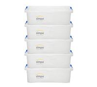 32 Litre 32L Stackable Compact Under Bed Plastic Storage Box with Clear Click Lock Closure Lid - 19cm (H) x 58cm (L) x 40cm (W) - Set of 5