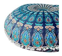 32" Mandala Large Floor Pillow Cover Meditation Cushion Seating Throw Hippie Round Colourful Decorative Bohemian Accent Boho Chic dog bed Indian Pouf Ottoman Handmade COVER ONLY (Peacock-Blue)