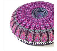 32" Mandala Large Floor Pillow Cover Meditation Cushion Seating Throw Hippie Round Colourful Decorative Bohemian Accent Boho Chic dog bed Indian Pouf Ottoman Handmade COVER ONLY (Peacock-Purple)